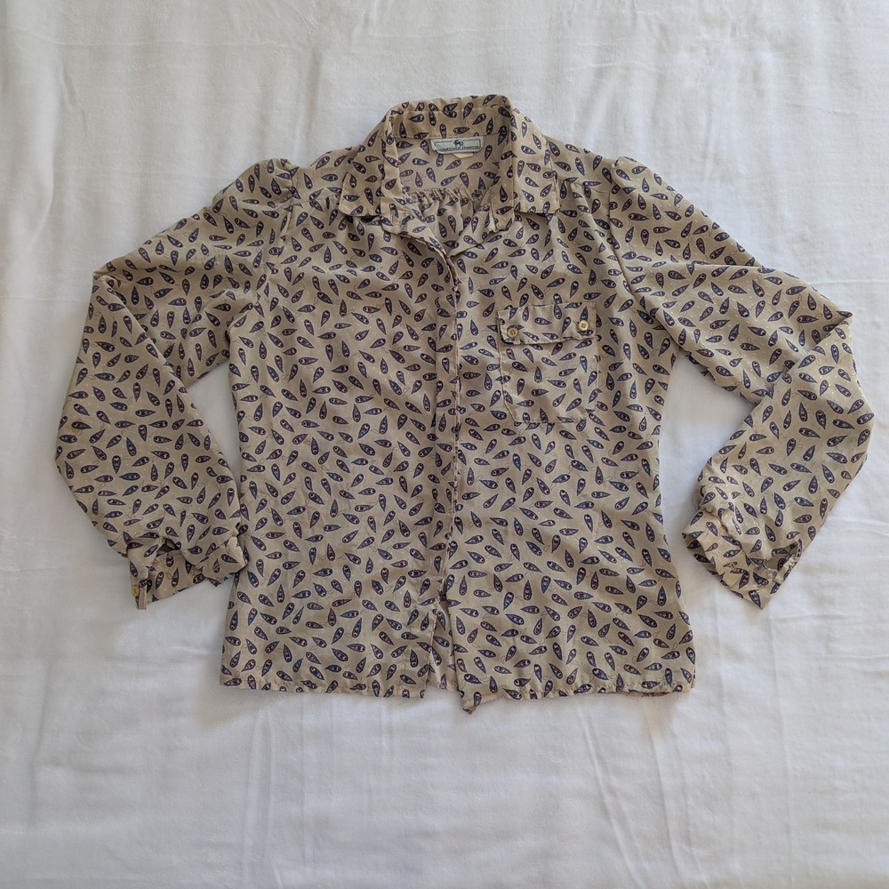 VTG Jonathan Martin‎ Paisley Print Button Up Long Sleeve Blouse Top Womens Sz 10